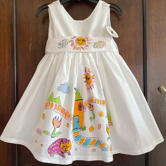 Binx Other - NWT RARE 2pc Hand Painted White dressy Dress girls 6 Binx house cat